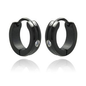Stainless Steel Rhodium Plated & Black Rhodium Plated Single CZ Huggies Earrings